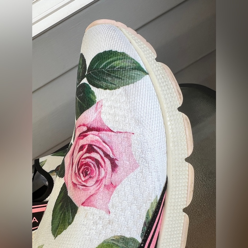 DOLCE & GABBANA Shoes White Rose Print Sorrento Sneakers Girls Sz 35 US 5 - Picture 4 of 10